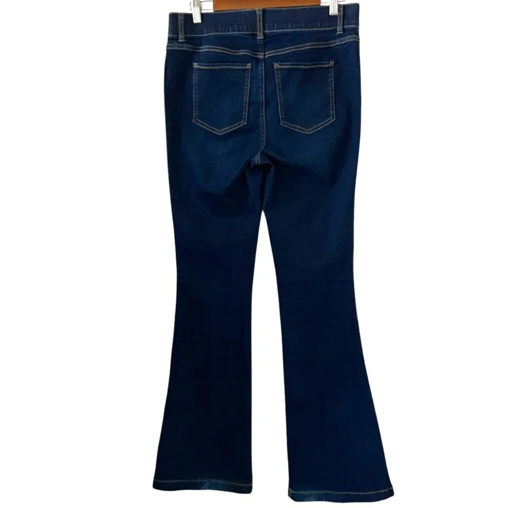 SPANX High Rise Pull-On Flare Midnight Dark Wash Jeans Size L - Picture 10 of 16